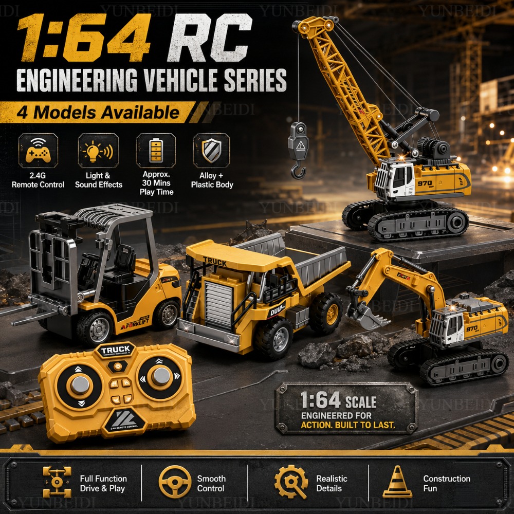 Rc Excavator Hobby - Ferngesteuertes Mini-Legierungsauto 1:64 Gabelstapler Kran Bagger